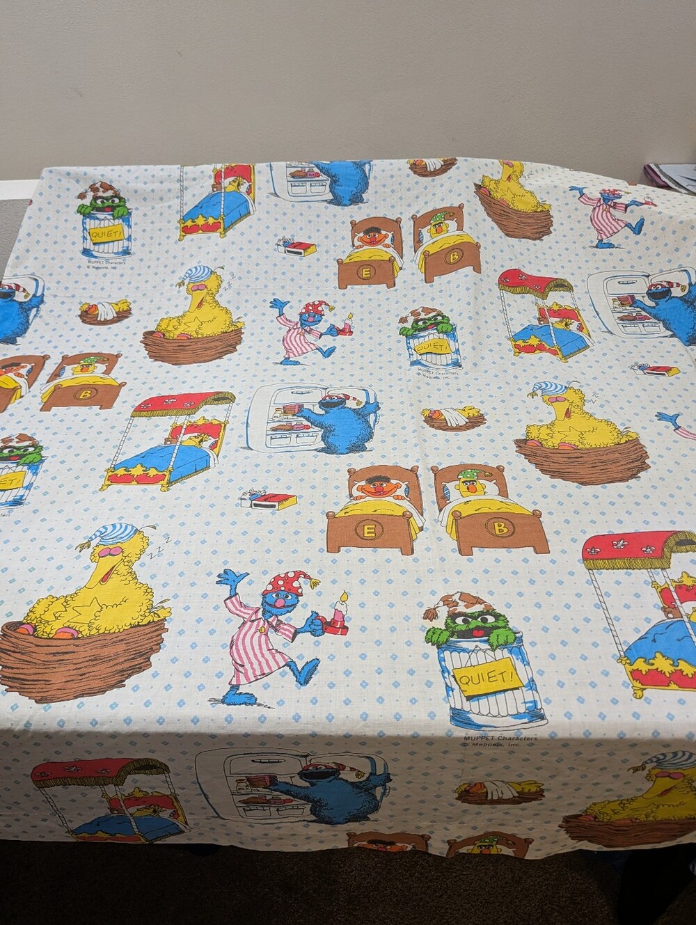 Vintage Sesame Street "Bedtime" P Twin Flat Sheet (Minor Flaw)